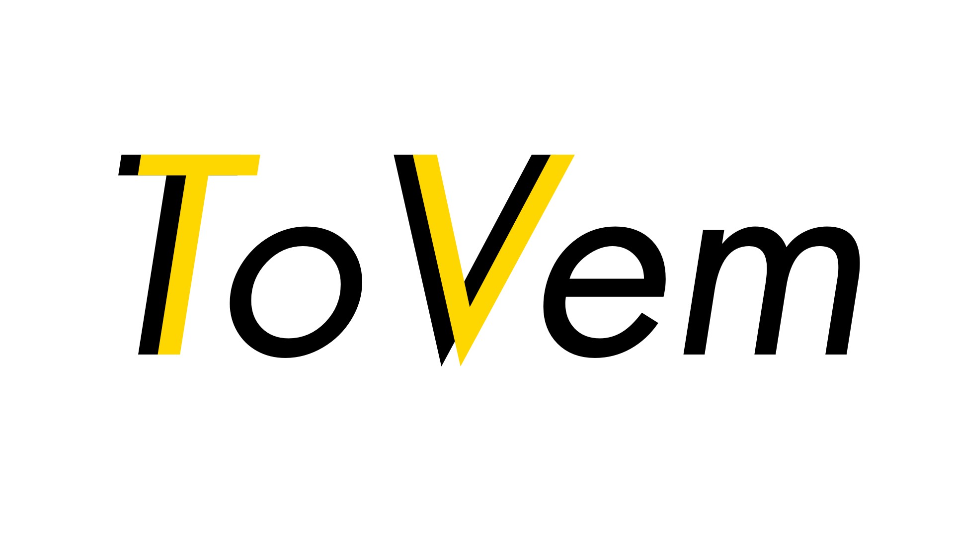 Logo image of black company name ToVem with T V yellow highlight in the white background.